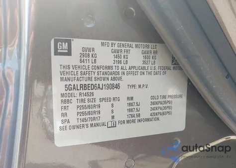 2010 Buick Enclave 1Xl из США, поврежденный, VIN 5GALRBED6AJ190846